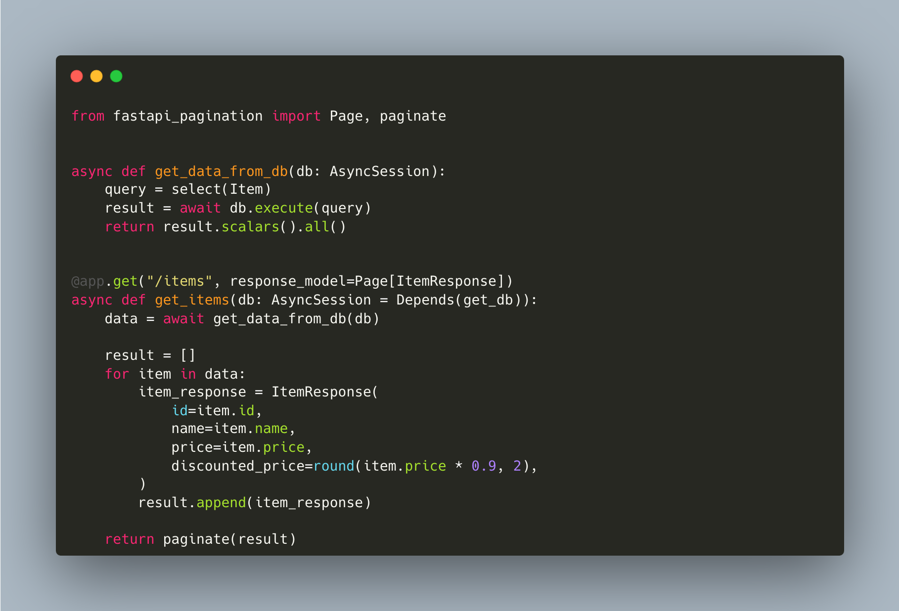 기본 페이지네이션 함수를 사용한 코드